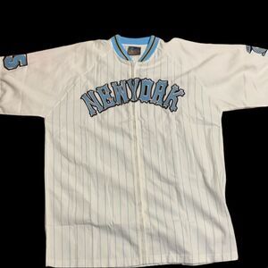 Vintage style men Cybertek New York #95 Jersey Size XL blue and white striped
